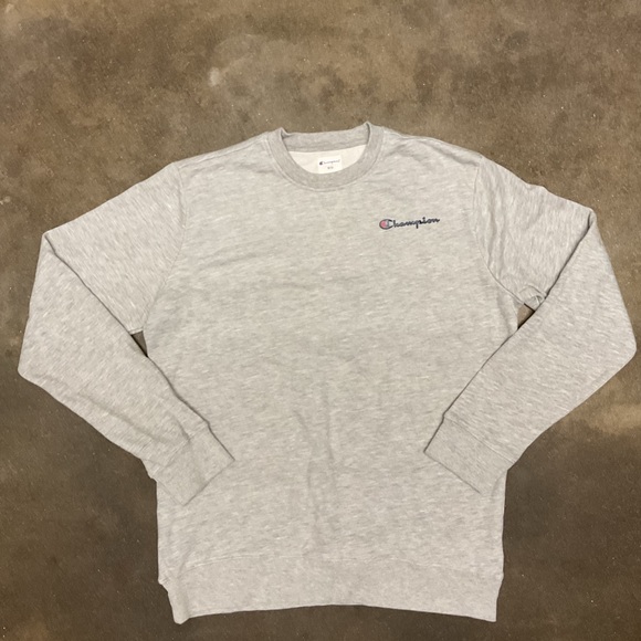 Champion Gray Crewneck Sweatshirt Mens M V Stitch Logo Pullover Athletic Style - Picture 1 of 8